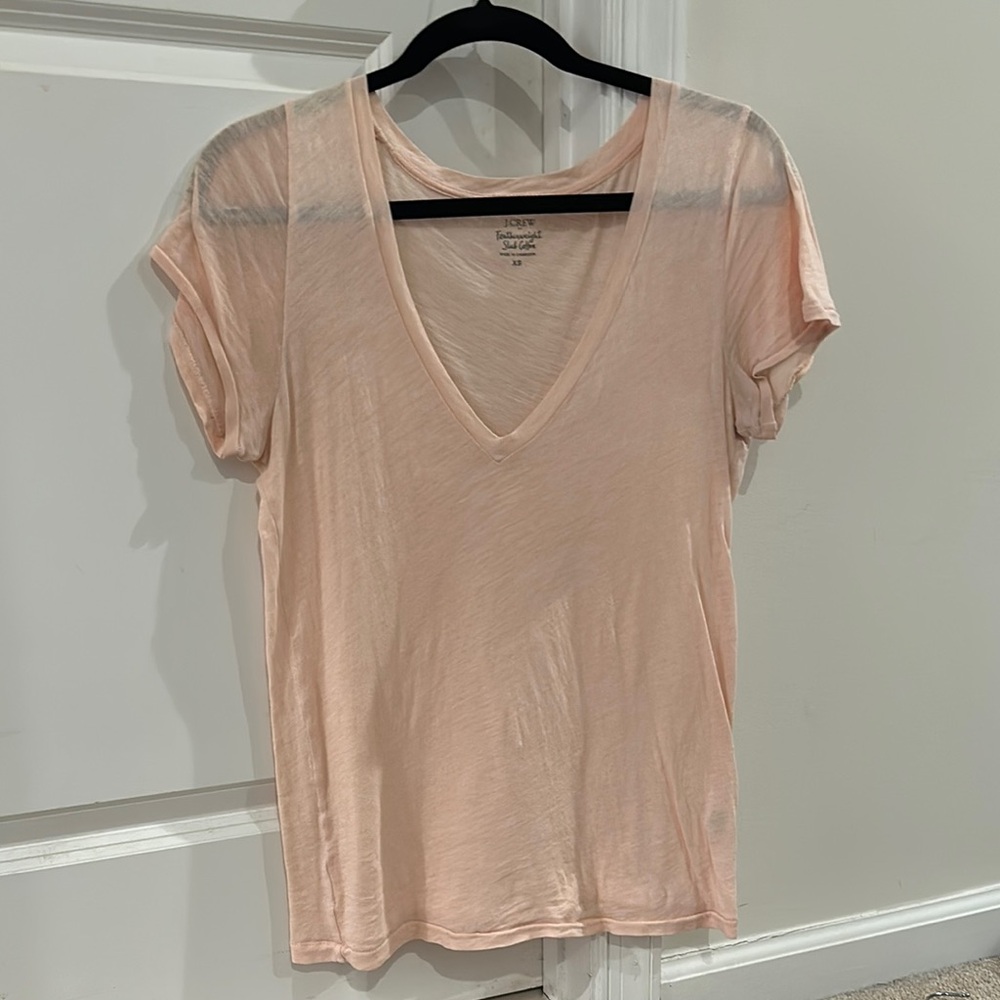 J. Crew Pink Fitted V-Neck Short Sleeve Tee